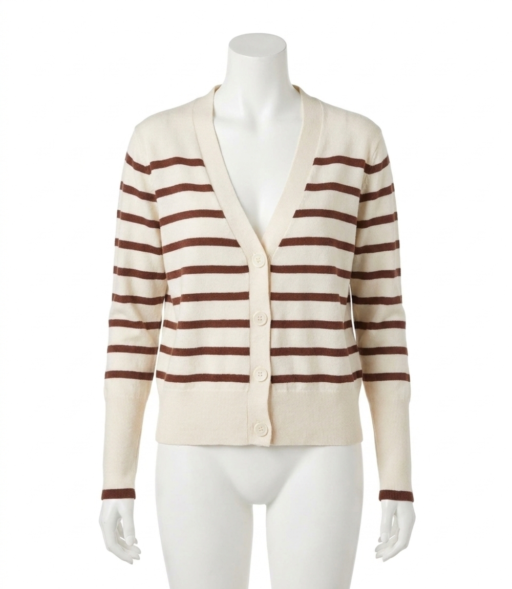 NEW KAREN KANE stripe cardigan sweater in cream and chocolate